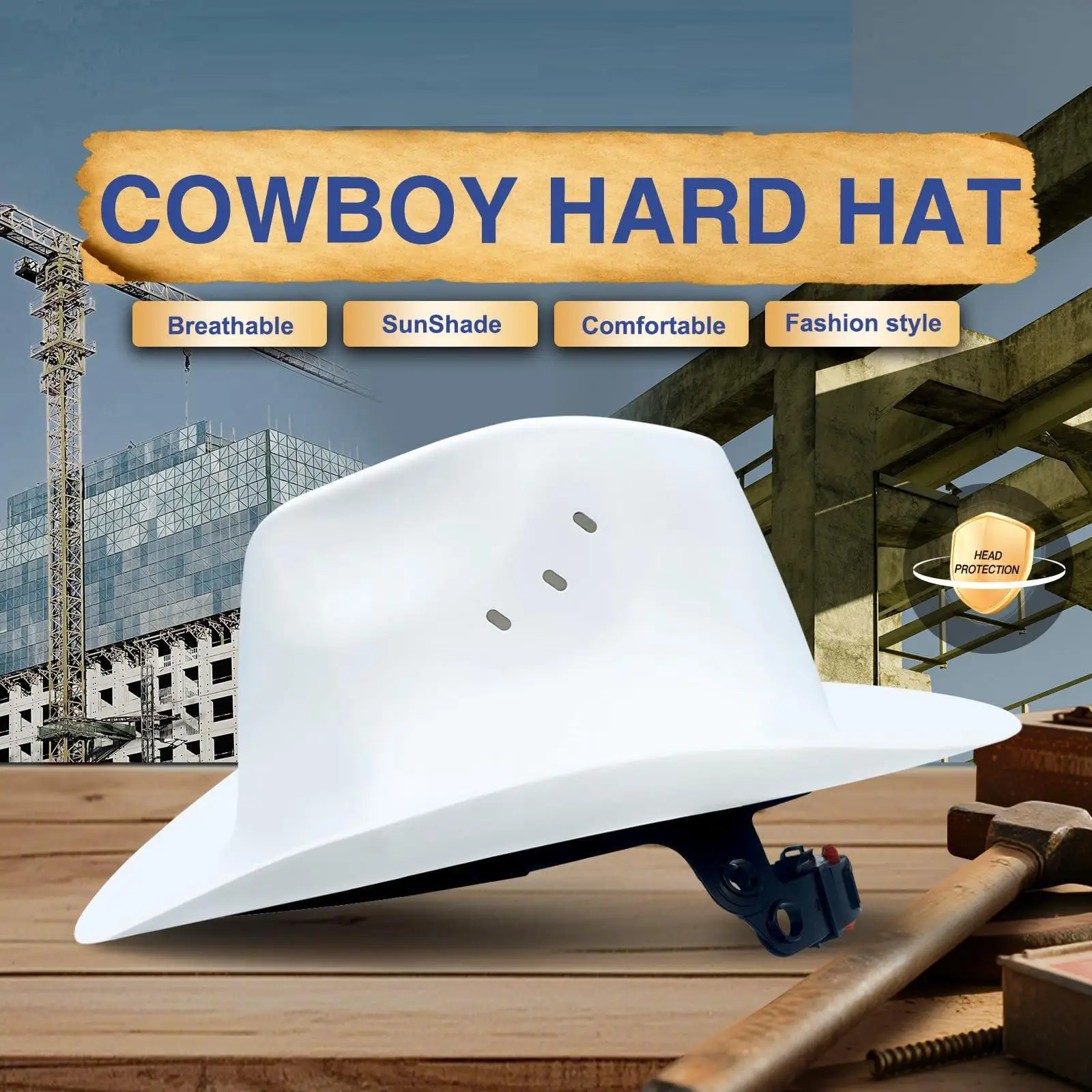 

Cowboy Hard Hat Durability Versatile, Premium, Industrial Work Hat with Vent Hole Full Brim