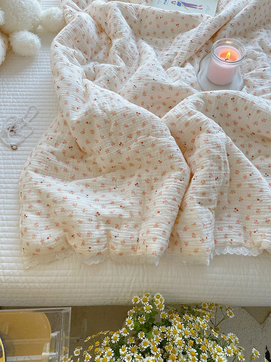 

Розовое летнее одеяло из чистого хлопка с цветочным узором, тонкое, не мнущееся, для кондиционированных помещений, машинная стирка, 5х2 м, покрывало для кровати