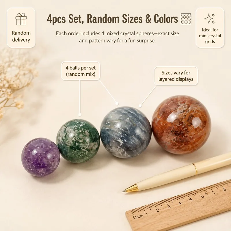 4pcs random style natural colored crystal balls, mineral stone balls, suitable for office and home decoration collectibles, are holiday gifts for crystal enthusiasts