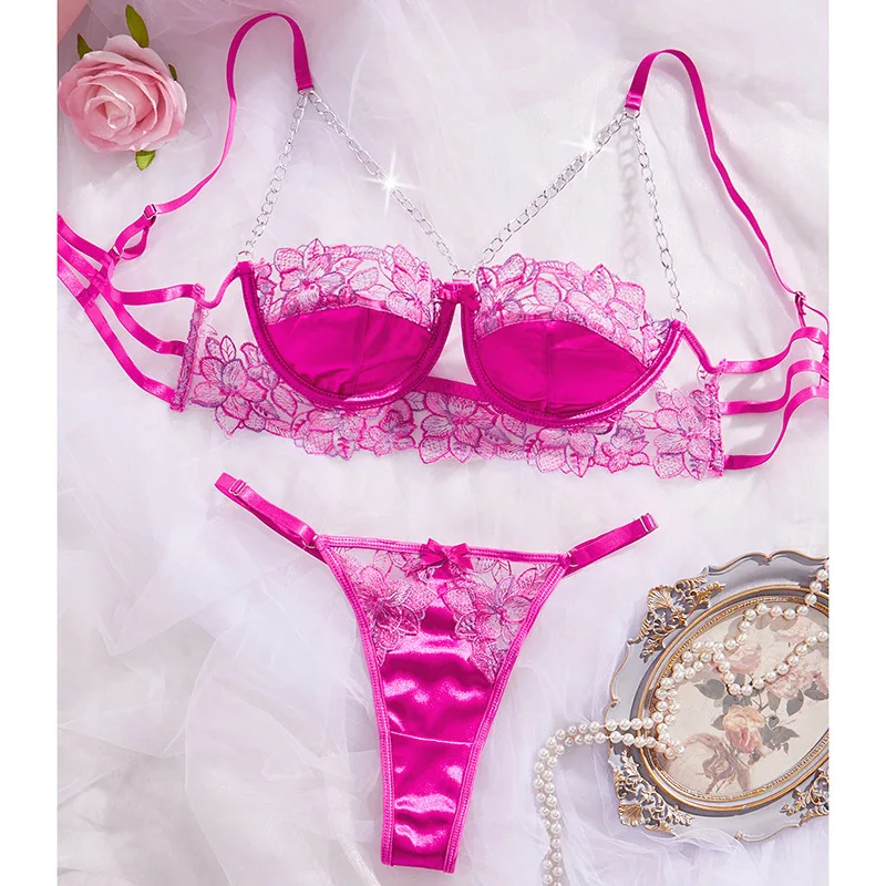 

New Fashion Sexy Rose Lace Women Suit Hot Erotic Lingerie Flower Chain Beautiful 18+ Evening Show Tempting Famale Underwear