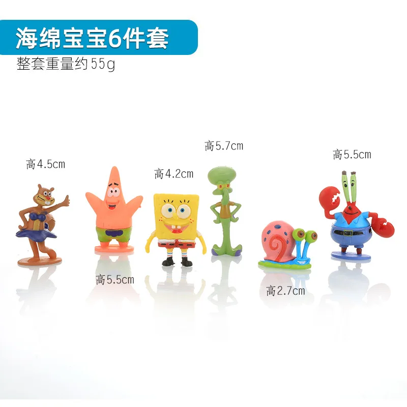 6 Pieces SpongeBob Patrick Fish Tank Anime Decorations For Dolls House Pineapple Shrimp Hideout Cartoon Aquarium Decor