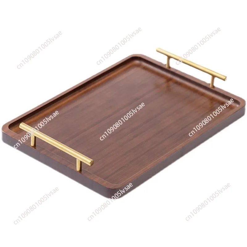 

Right Angled Bamboo Tray Handle, New Chinese Tea Set Bamboo Hotel Small Tea Tray Wooden Family Breakfast Tray Metal Handle