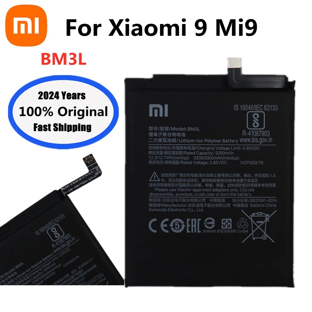 

2024 Years 3300mAh Xiao mi BM3L Original Battery For Xiaomi 9 MI9 M9 MI 9 Mobile Phone Battery Fast Shipping + Tracking Number