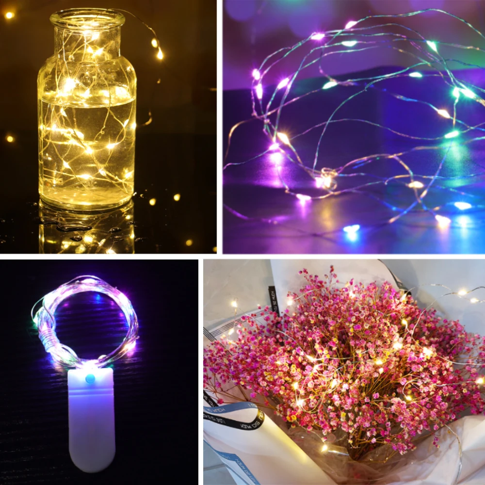 Tira de luces LED de 3 modos, 10 piezas, alambre plateado de cobre, guirnalda de luces de hadas impermeables para Navidad, decoración de fiesta de boda