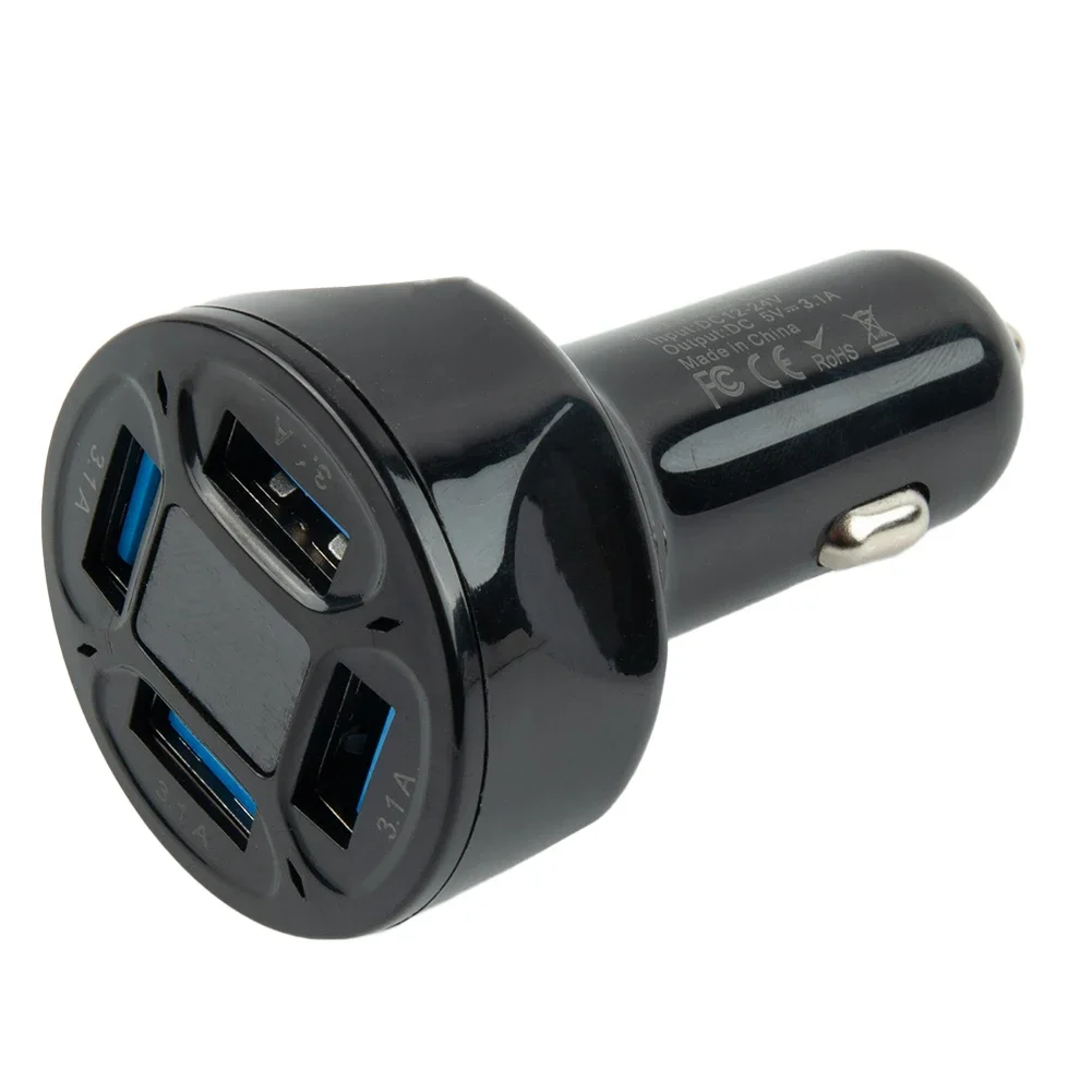 Cargador de coche de 4 puertos, adaptador de cargador de teléfono USB 3.1A de carga rápida, pantalla LED, cambiadores rápidos automáticos con luz