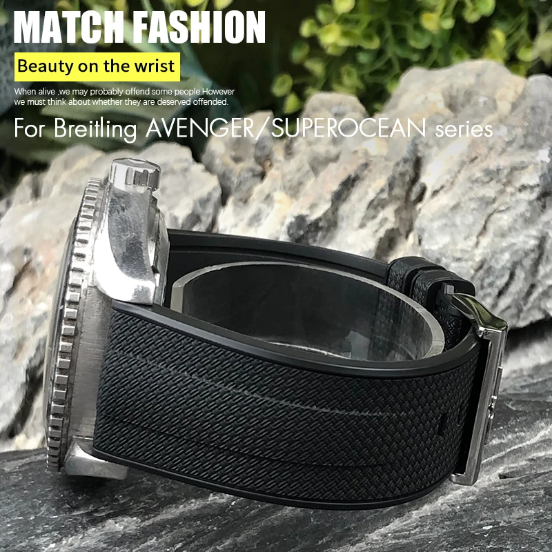 Фторкаучук FKM резиновый ремешок для часов 21 мм 22 мм для Breitling Avenger Superocean Navitimer мягкий красочный быстросъемный ремешок для часов