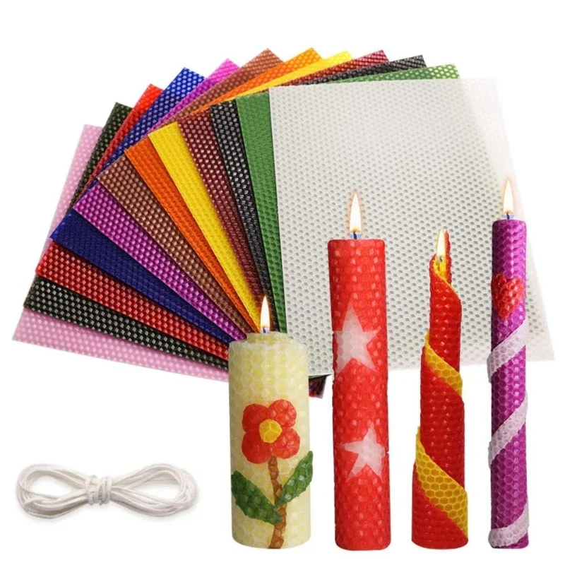 15*20/20x20CM Colored Beeswax Sheet Candle Roll Cushion Handmade DIY Honeycomb Wax Sheet Parent-child Activity Material Package