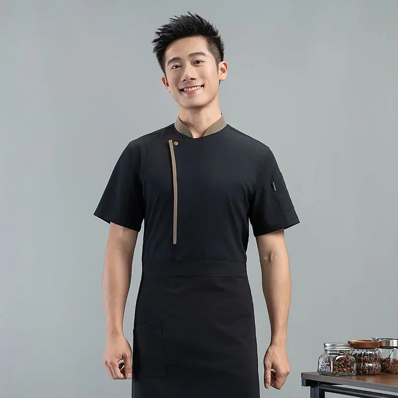 シェフジャケット半袖男性通気性シェフシャツキッチンジャケットプロの料理人ウェイター制服