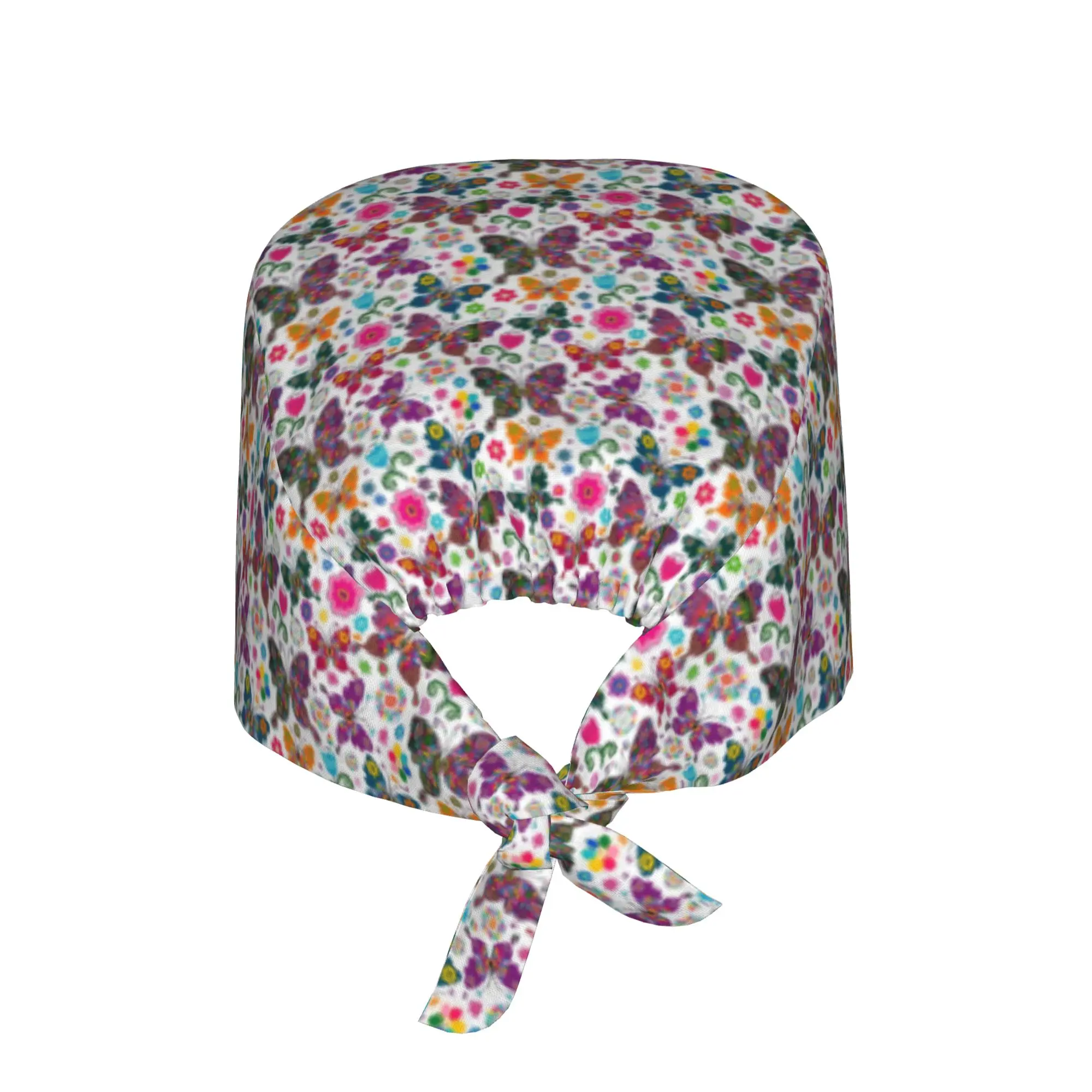 Colourful Butterfly Printed Breathable Nursing Work Cap Surgical Scrub Caps Unisex Nurse Medical Cap  Work Scrubs Hat for