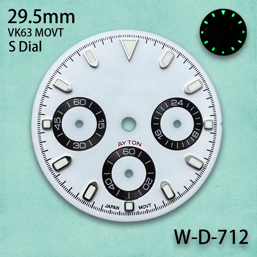 29.5mm Panda DTN S Dial Fit VK63 Movement Green Luminous High-Quality Dial Watch Modification Accessories