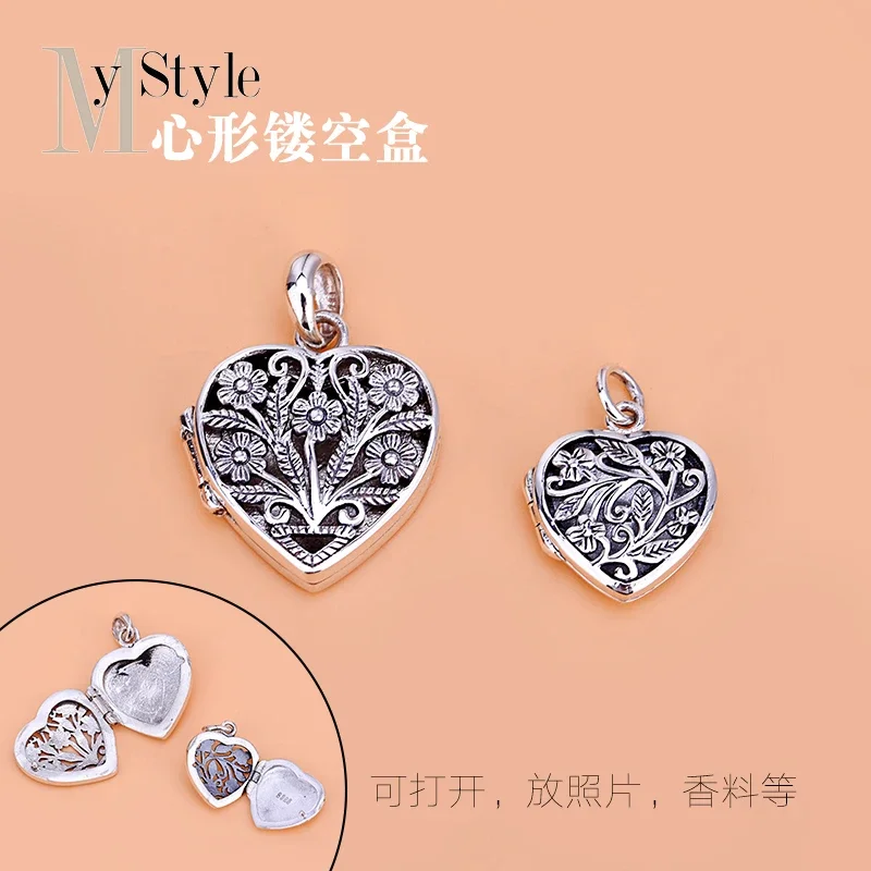 S925 sterling silver can open heart-shaped photo pendant for birthday gifts