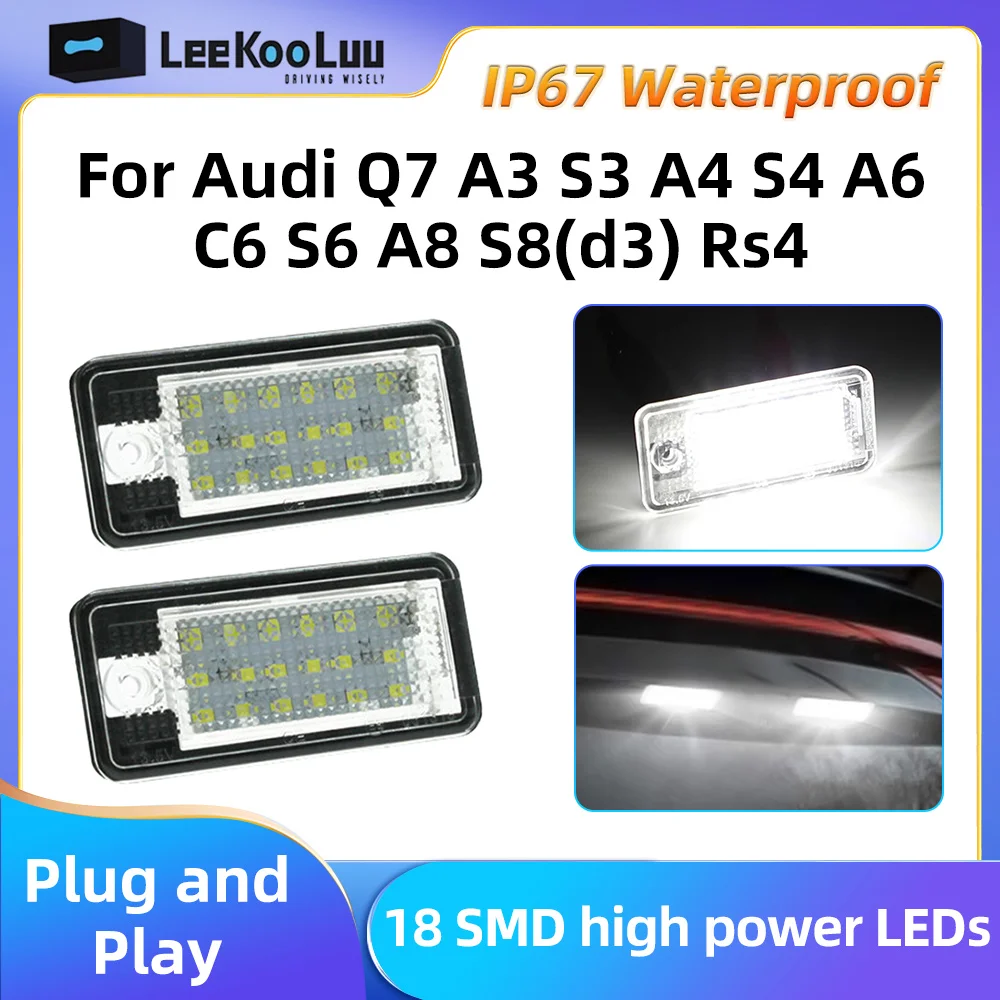 License Plate Light, 8E0943021B License Tag Light Replacement for Audi Q7 A3 S3 A4 S4 A6 C6 S6 A8 S8(d3) Rs4 White Pack of 2