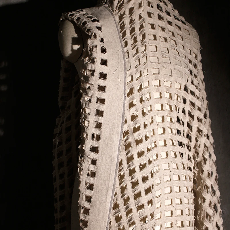 

Rice Apricot Hollow Square Grid Cotton Linen Fabric for Han Clothing Fabric Decoration Background Handmade DIY Cloth Per Meter