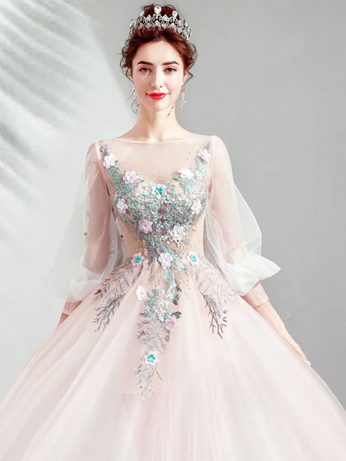 

Romantic Pink Flower Long Sve Wedding Dr Evening Performance Suit Year End Dinner Par Dr Sweet Sle Angel Wedding...