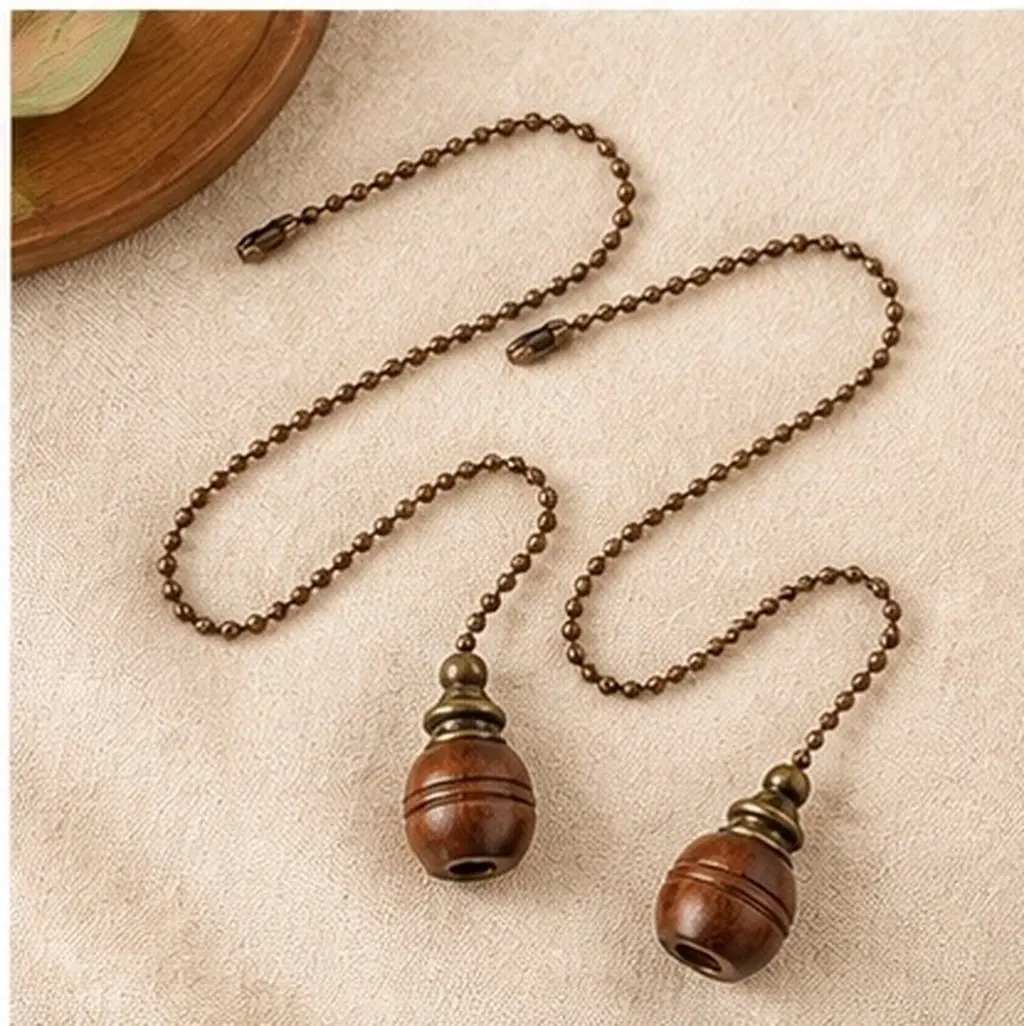 2Pcs Luxury Wooden Fan Light Chain Pendant Ceiling Lamp Hanging Ornament Decor for Chandelier Doorway Window Display Festival