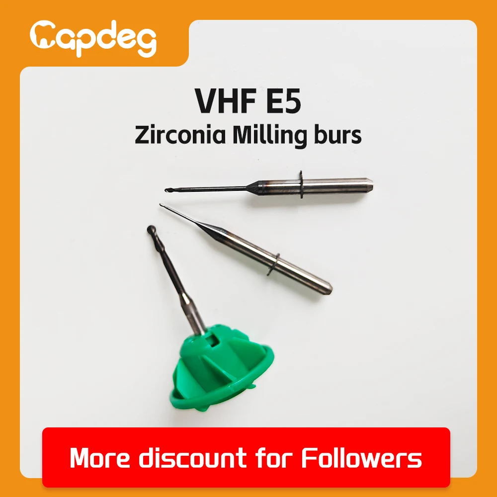

VHF E5 Compatible Zirconia Milling Burs For Lab Use Shank 3.0mm L40mm DC Diamond Coating Drill Size 2.0/1.0/0.6mm Grinding Tool