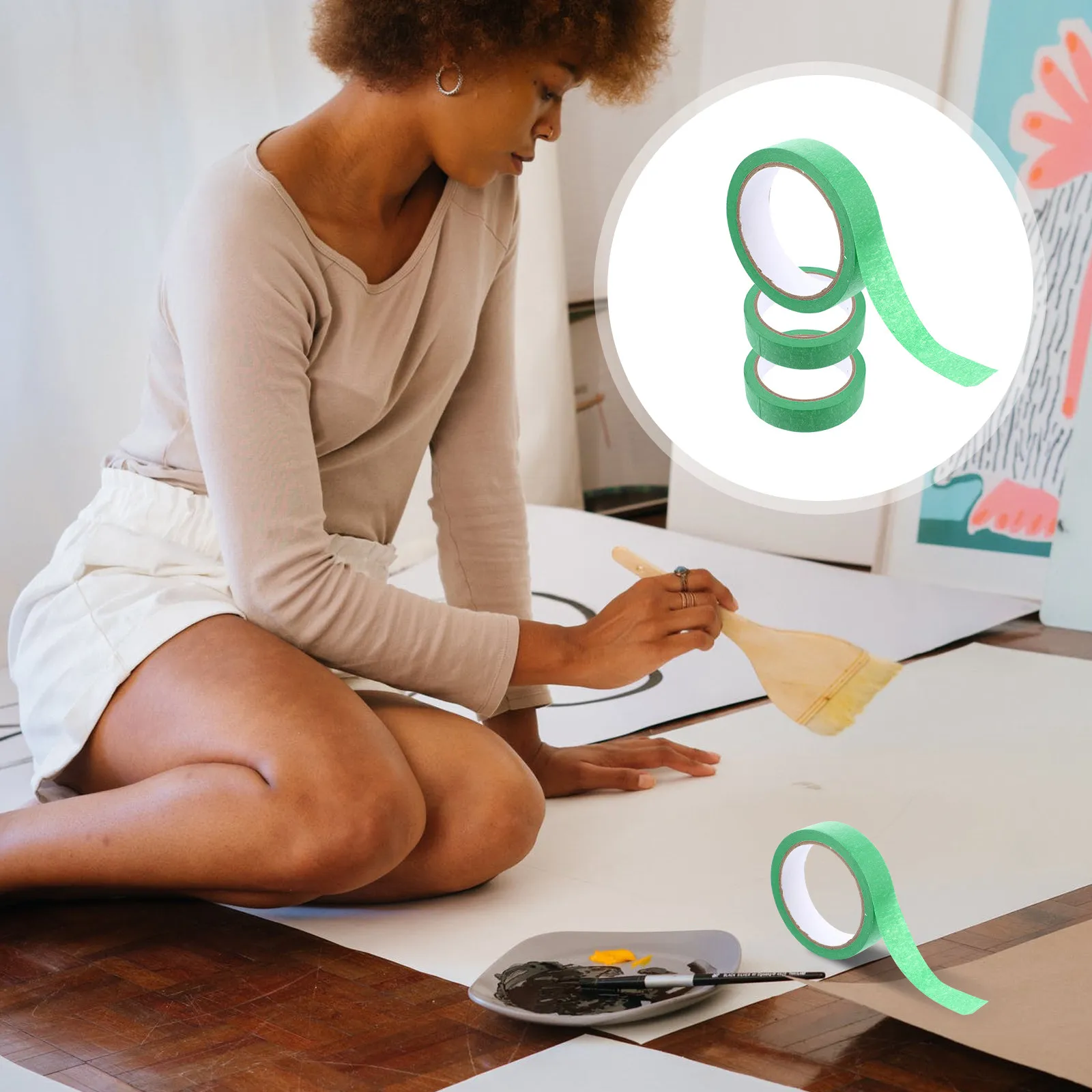 

3Pcs Masking Tape Colored Paper Adhesive Tape Easy Stick Removable for Painting Drawing DIY Crafts Art Paper Tapes