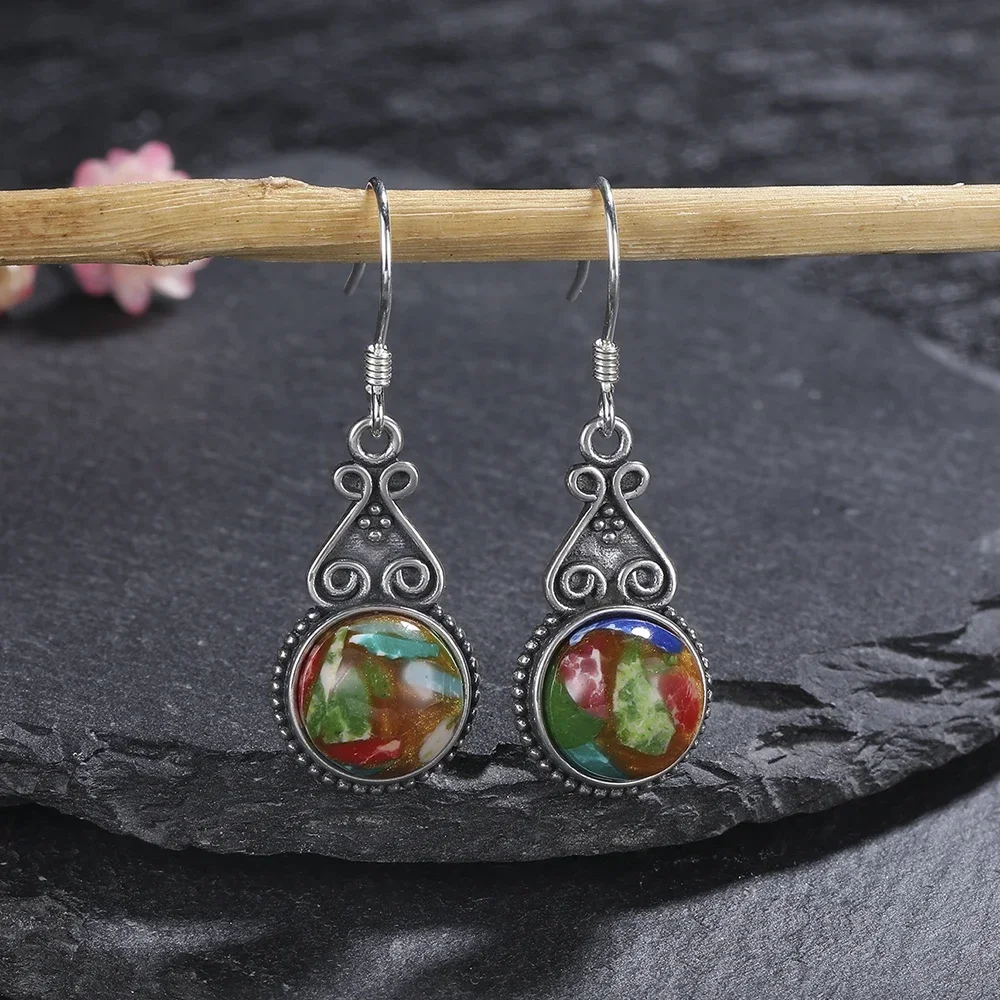 Emperor Stone Earrings S925 Silver Vintage Elegance Irregular Oval Cutout Classic Vintage Jewelry Gifts for Women
