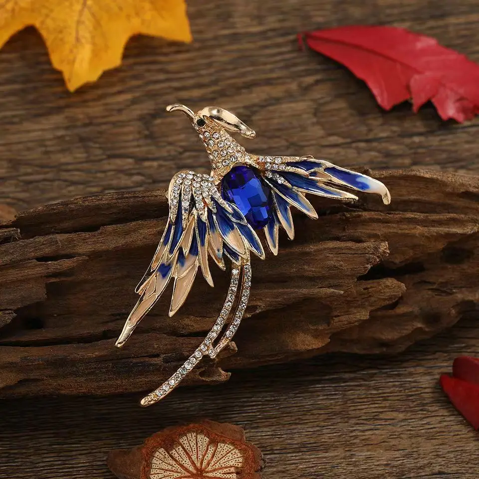 Trendy Gold Color Phoenix Metal Brooches For Women Crystal Alloy Bird Brooch Party Birthday Winter Jewelry.