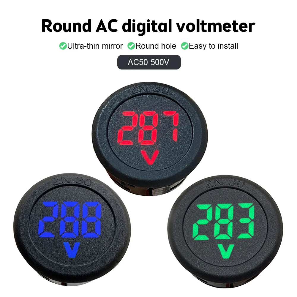 AC 30-500V DC 4-100V LED Digital Display Circular Voltmeter DC Digital Voltmeter Head Display Reverse Connection Protection