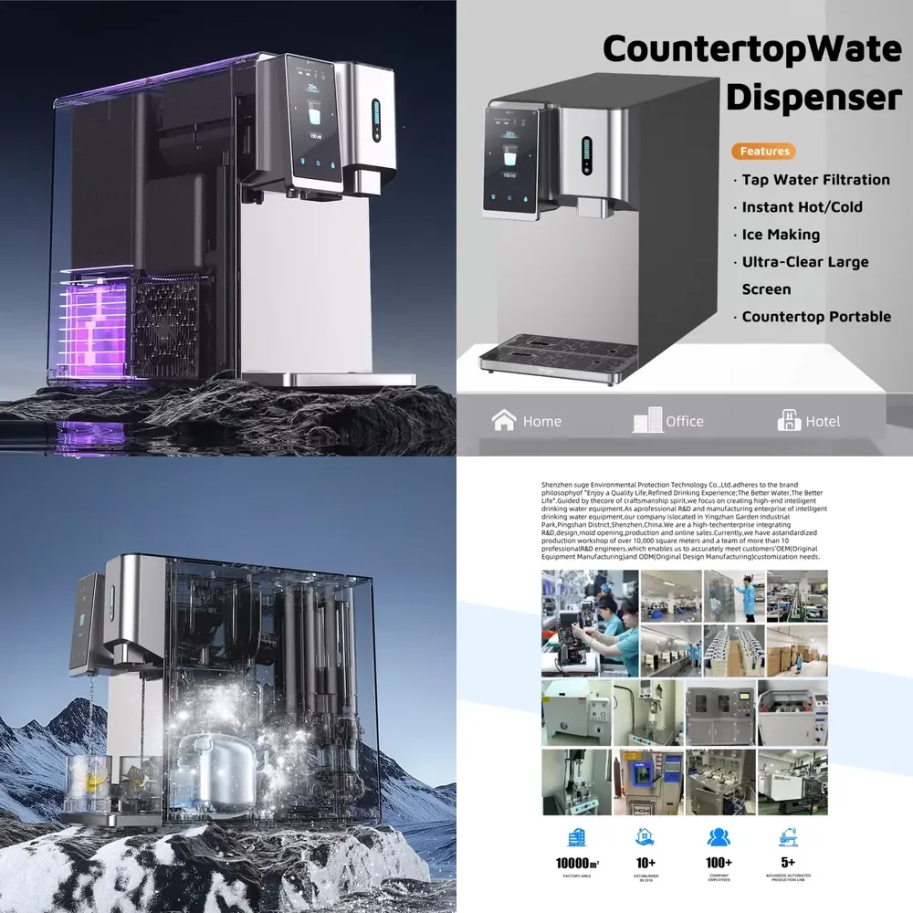 

Portable Electric RO Countertop Water Dispenser-3s Instant Hot/Cold Ice Maker Tap Water Filter 5" HD Screen Household