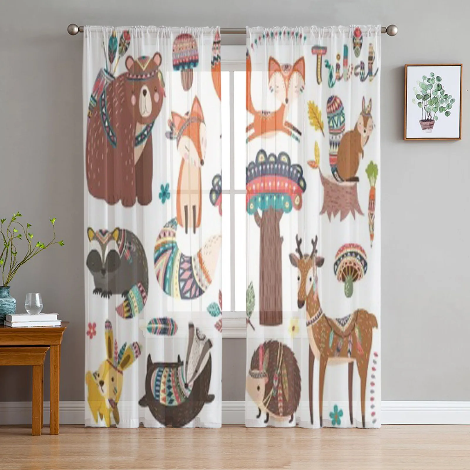 Tribal Animal Sheer Curtains For Living Room Modern Fashion Valance Curtains For Kitchen Tulle Curtains