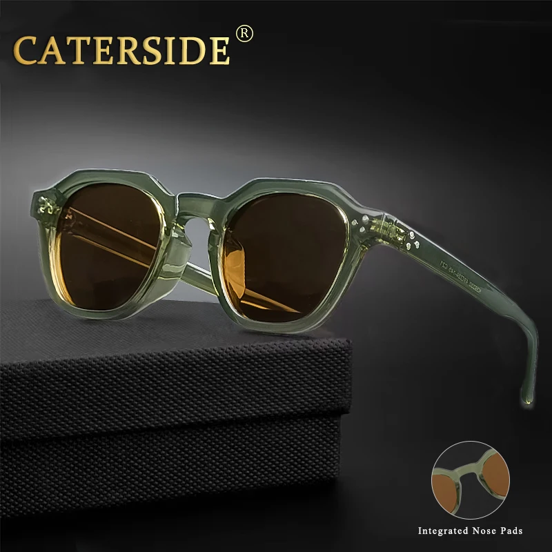 CATERSIDE Retro Polarized Sun Glasses Men Ultralight TR90 Frame Polygon Sunglasses UV400 Outdoor High Quality Travel Eyewear