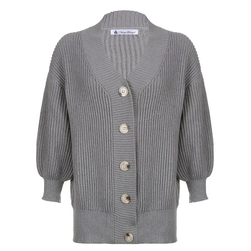 Knitted Cardigan Sweater Coat Buttoned V-Neck Lazy Style Women'S Loose Slim Versatile Top Autumn And Winter