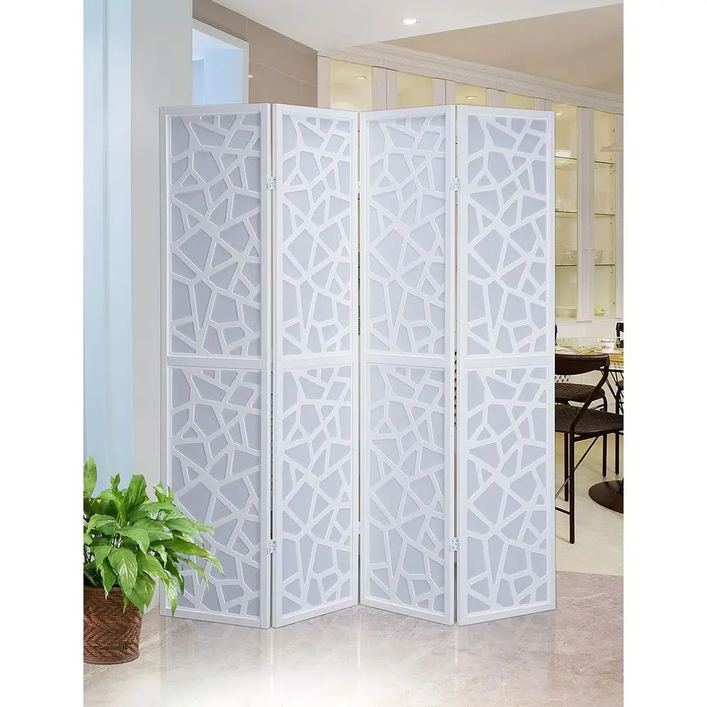 4-Panel Room Divider, White with White