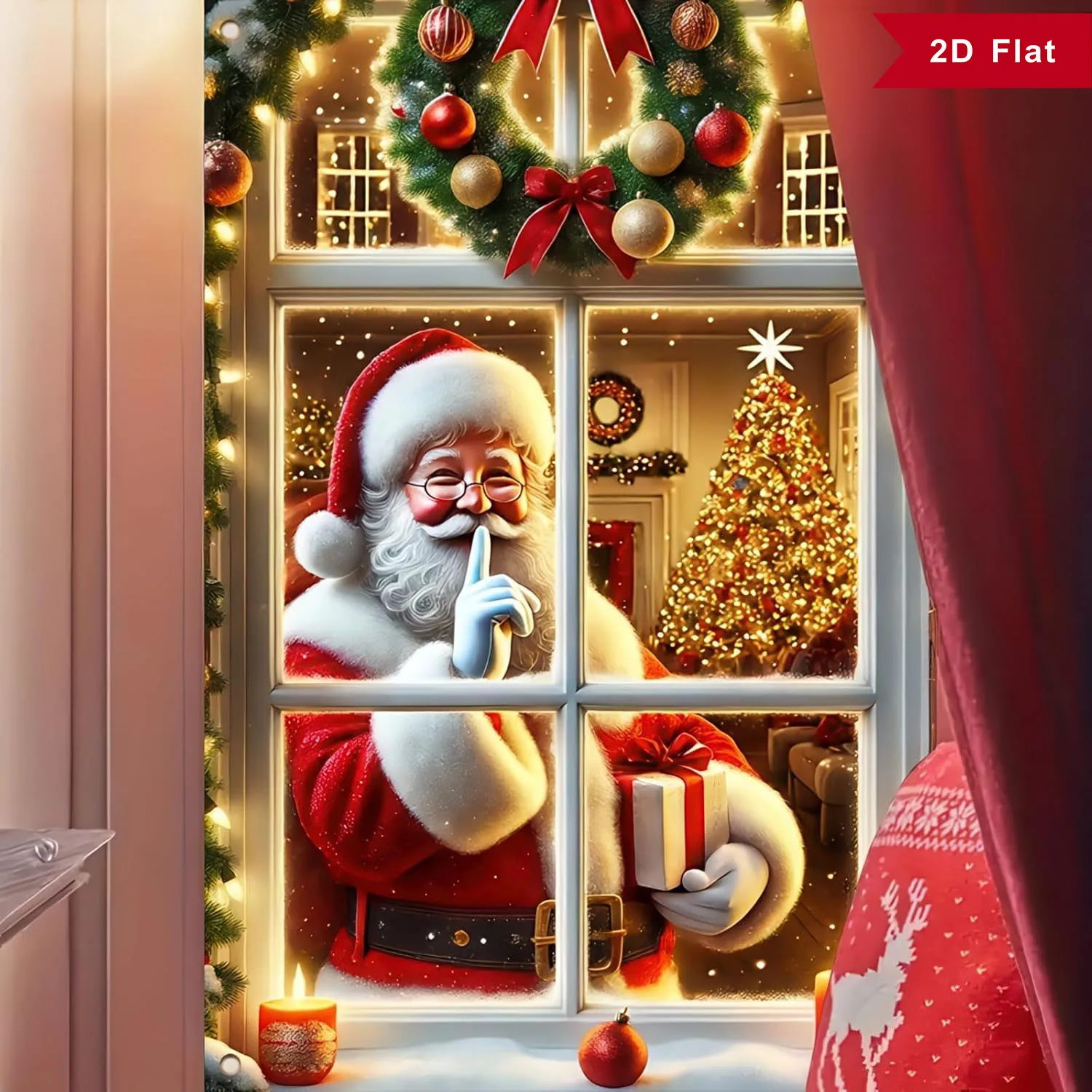 Merry Christmas Window Decorations –Christmas Backdrop Santa Claus Photo Background Xmas Window Cover Banner Backdrop for Indoor