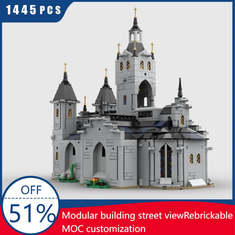 

1445 Parts MOC Medieval Fortress Model Building Exquisite Church Architecture Blocks DIY Kids Assembly Bricks Useful Toys Gifts