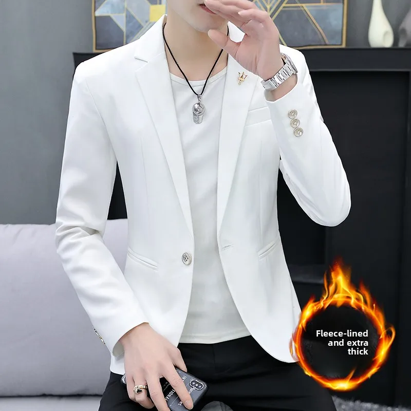 

Мужской модный утепленный флисовый пиджак на осень-зиму, приталенный, однобортный, в городском стиле, с длинными рукавами, цветной