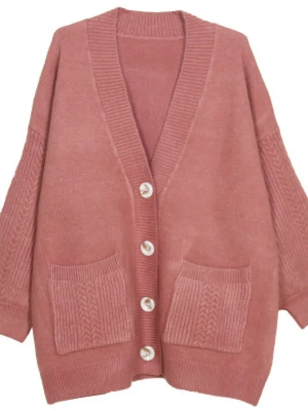 Morbido vento V-Ne lavorato a maglia cardigan aperto maglione allentato pigro da donna colore Jaet Top Primavera Autunno Inverno Faion