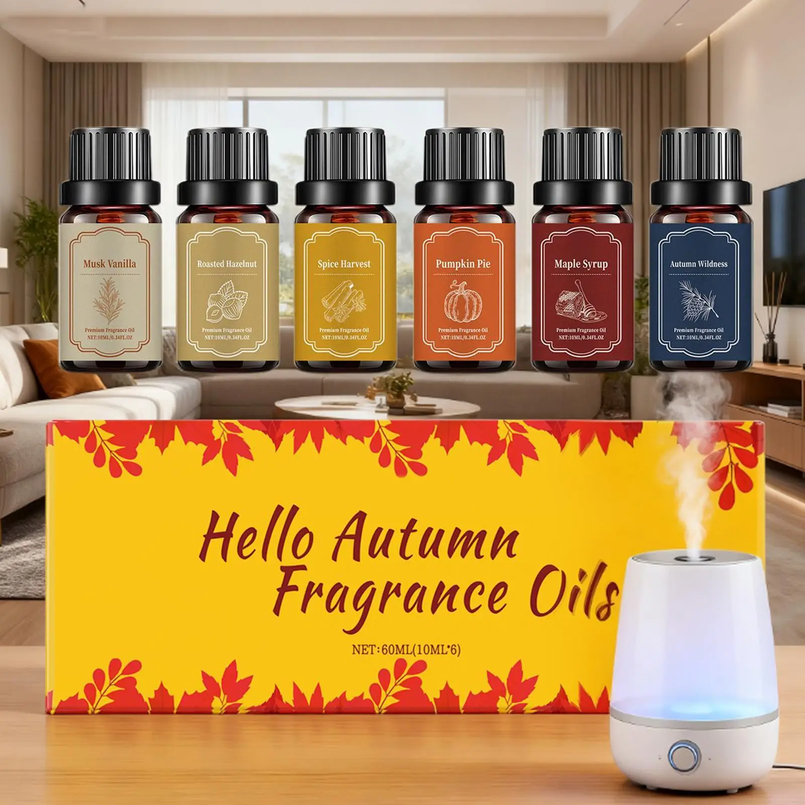 

6 шт., 10 мл, диффузор для осенних ароматов, ароматические масла, эфирное масло для изготовления свечей, уютный аромат, осенний ароматический диффузор, набор масел