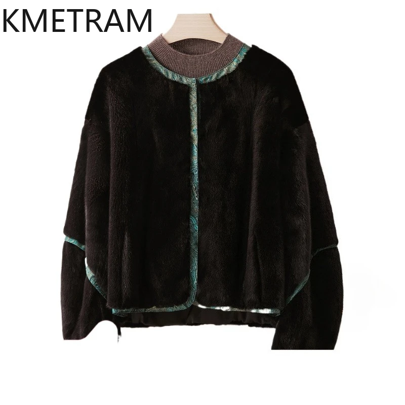 KMETRAM 100% معاطف فرو المنك ملابس سوداء عتيقة للمرأة 2025 شتاء أنيق قصير جديد في ملابس خارجية manteaux hiver فام