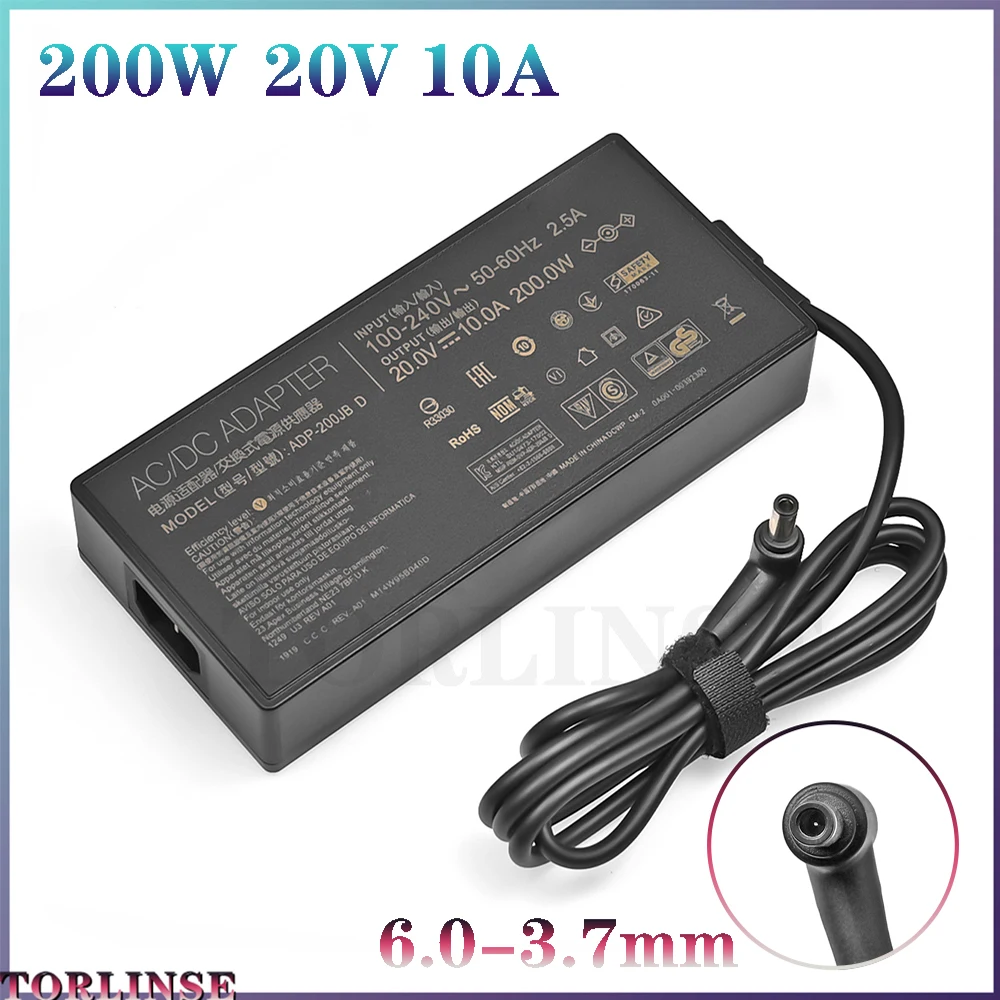 

Laptop Charger 20.0V 10.0A 200W 6.0*3.7mm AC Power Supply Adapter For Asus G15 GA503Q GA503QM-HQ121R FA506QM58 FA506QR FX516PR