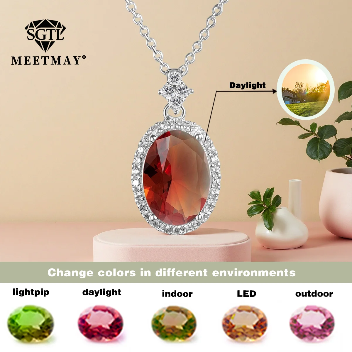 

Oval Turkish Change color zultanite stone Copper Pendant Necklace Unique,different light sources have different colors for women