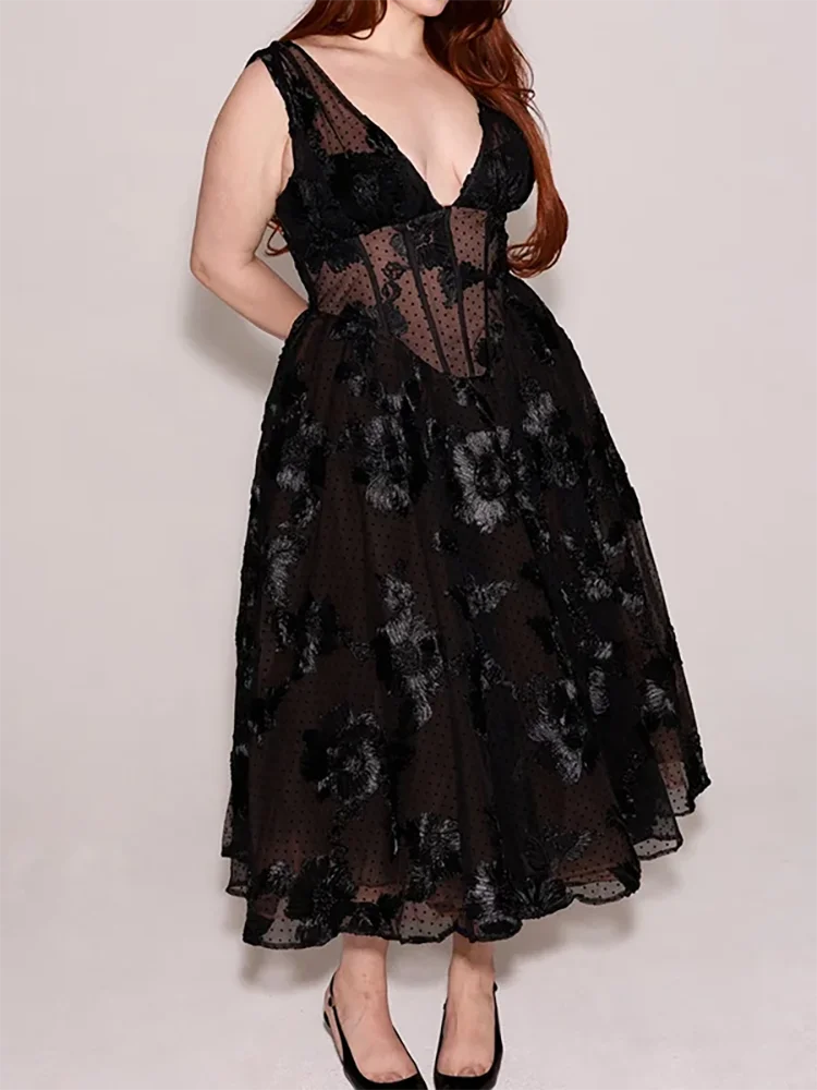 

Sexy V-Neck Appliquins Sleeveless Floral A-Line Formal Evening Dresses Birthday Party Prom Gowns Customized