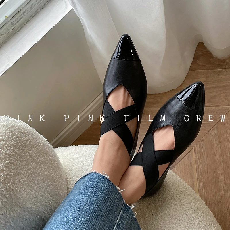 Slip On Woman Flat Shoes Without Heel Spring Autumn Mules Woman Simple Black Pink ShoesCow Leather Pointed Toe Women Soft Flats