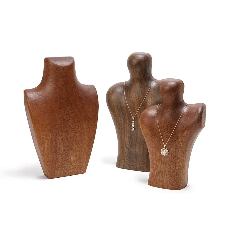 Solid Wood Necklace Display Stand Retro Mannequin Neck Model Jewelry Holder Showcase Rack for Counter Store 원목 주얼리 진열대