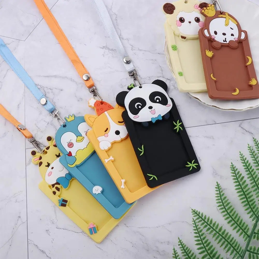 

Cute Animal Name Card Bus Card Protector Cover Silicone ID Badge Card Holder with Rope Work Card