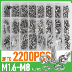 Juego de tornillos de cabeza hexagonal 2200, M1.6, M2, M2.5, M3, M4, M5, M8, 304, de acero inoxidable, cabeza redonda Allen, UNC