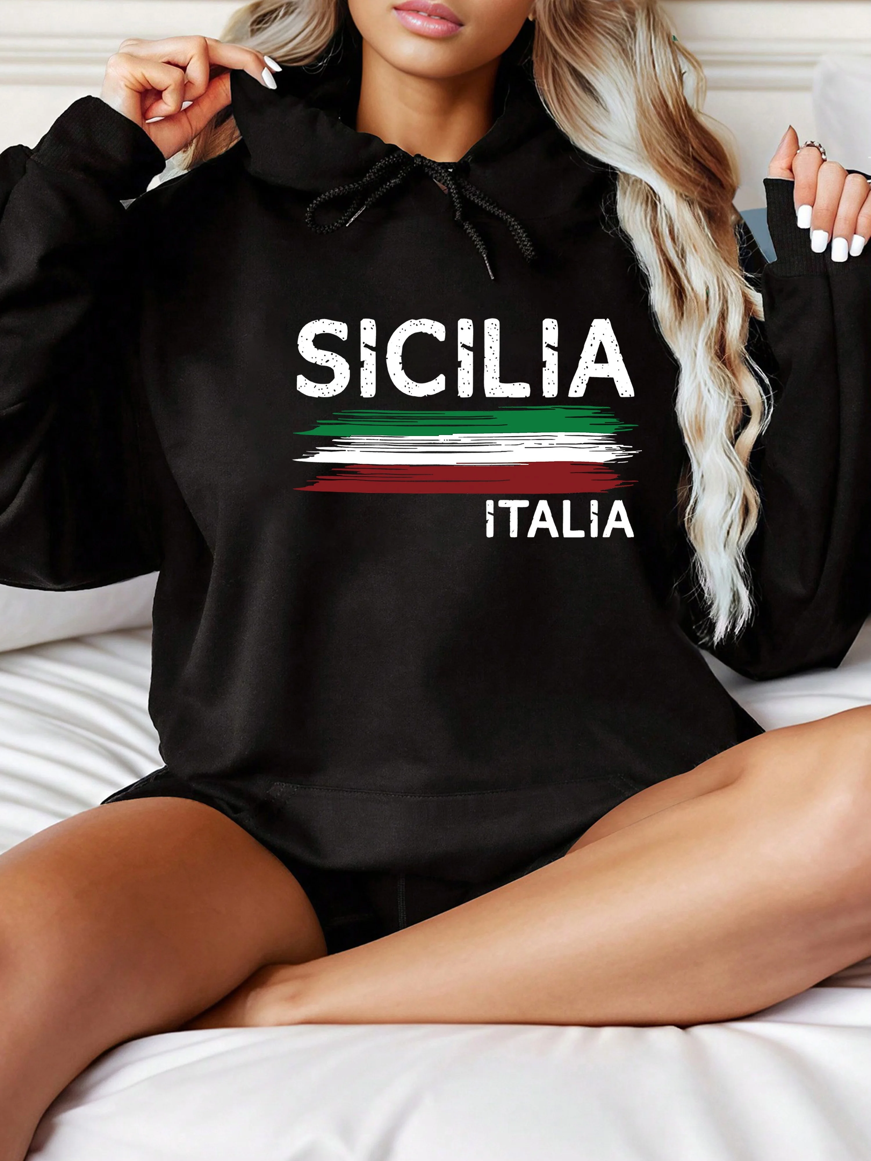 

2025 толстовка с принтом Sicily для женщин, толстовка с длинными рукавами, пуловер, топы, уличная модная осенне-зимняя одежда
