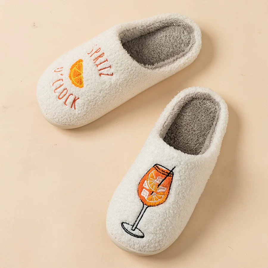 Fashion Exquisite Embroidered Cup Pattern Women's Winter Slippers Indoor Soft Sole Warm Comfy Leisure Bedroom Home Cotton Shoes image 6