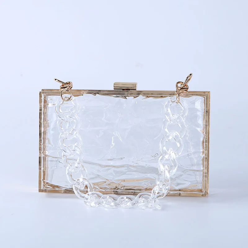 Clear Acrylic Box Shaped Purse and Handbags for Women Party Clutch Bag Fashion Designer Shoulder Bag With Big Acrylic Chain 2022