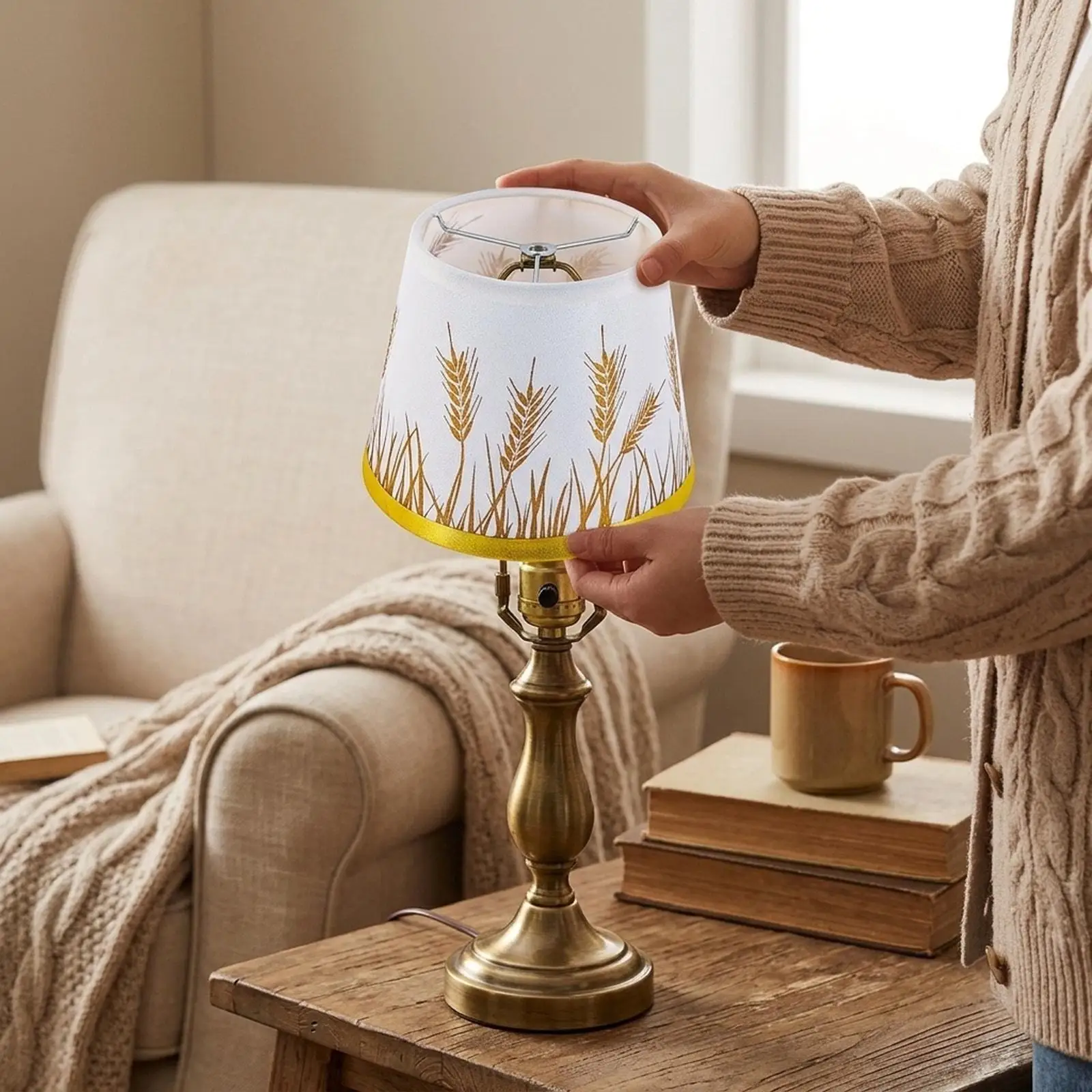 

Home Decor Round Lamp Shade Floral Lampshade Fabric for Wall Lamp Table Lamp Cover Living Room Lighting
