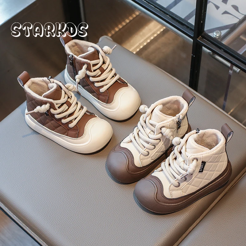 

Warm Plush Sneakers Kids Winter High Top Casual Shoes Boys Girls Brand Design Sporty Boots Child Thick Sole Ankle Botas