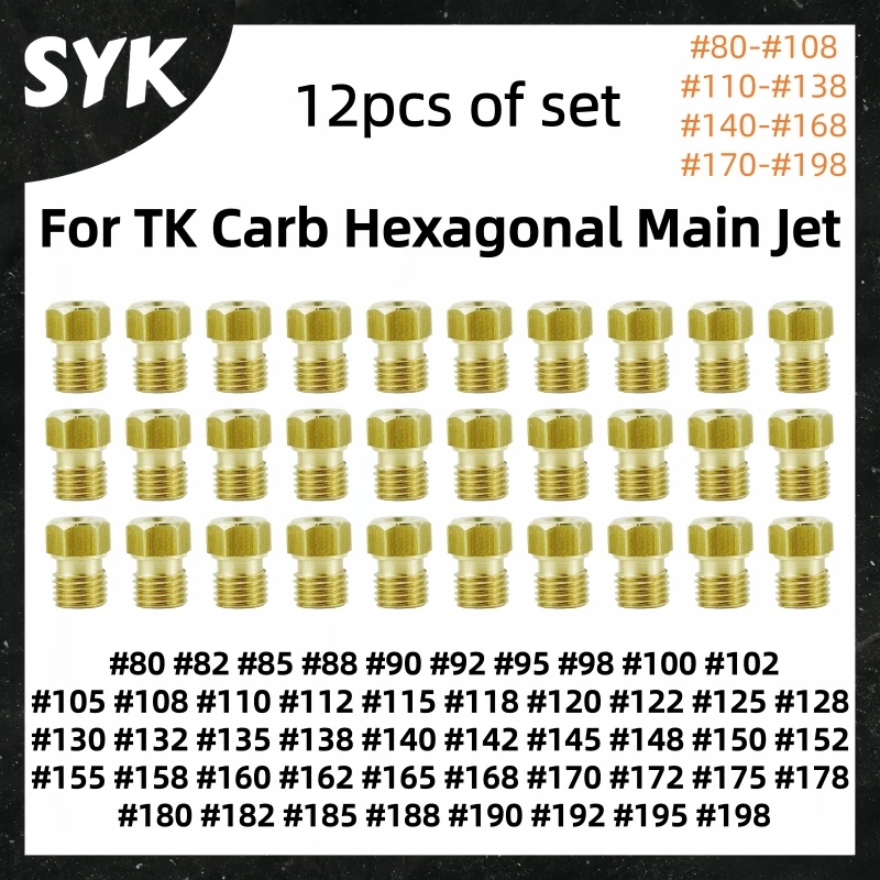 12pcs of Set for Yamaha Motorcycle for Taikai TK Carburetor Hexagonal Main Jet M7 Thread Suitable for Y28V SRZ150 JYM150 JS150