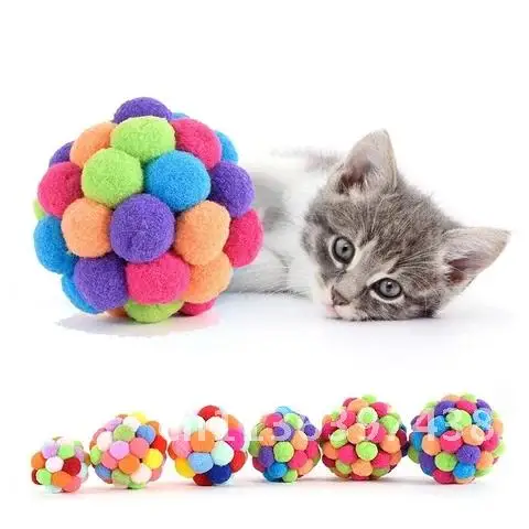 Handmade Colorful Cat Toys 1piece Cute Bell Bouncing Ball 5cm 6cm 7cm Pet Toys Built-in Catnip Pet Cat Toys