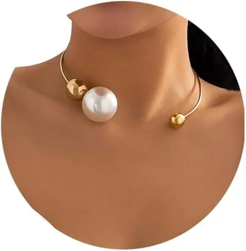 

Elegant Long Pearl Tassel Necklace Open Clavicle Chain Beaded Link Pendant Choker for Women